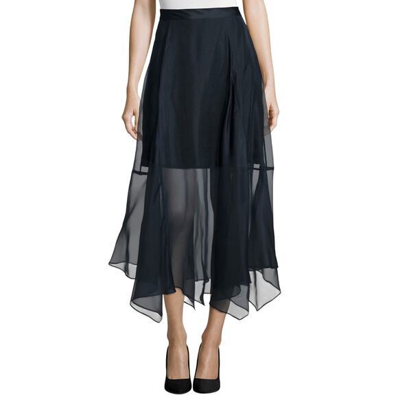Marissa Webb Navy Yasmin Mini Organza Silk Sheer Over Skirt Carwash Hem Med